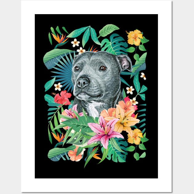 Tropical Black Pit Bull Pitbull Wall Art by LulululuPainting